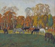 A landscape with horses, unknow artist
